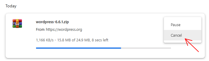 Google Chrome Cancel Download from Download page