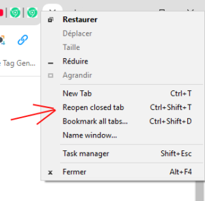 Google Chrome Reopen Closed Tab