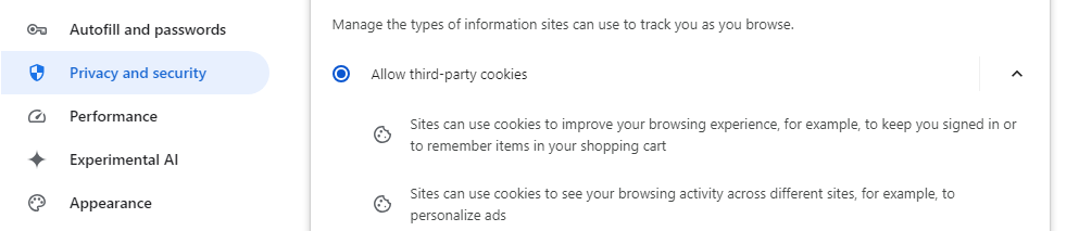 allow third party cookies