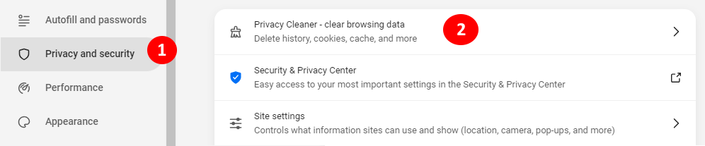 privacy and security, clear browsing data